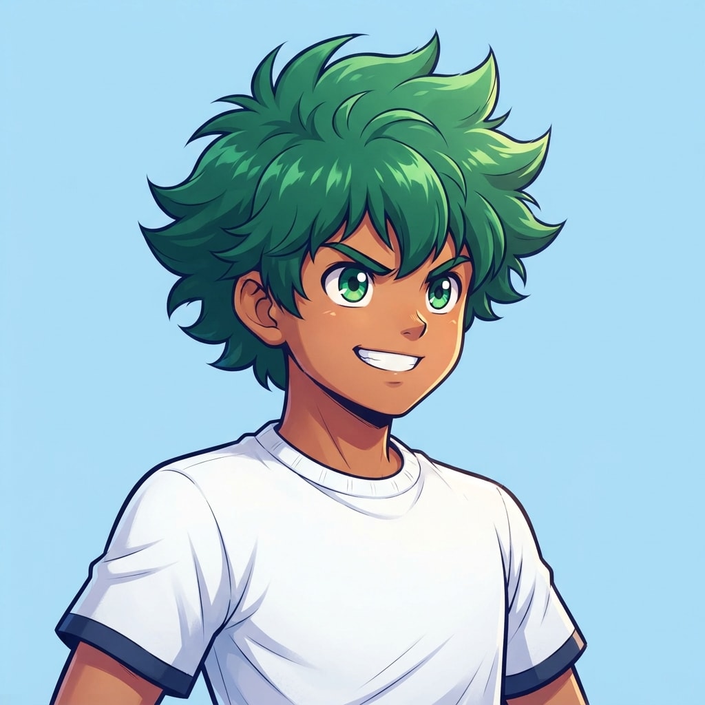 Image: anime bust portrait of a determined 12-year-old yo