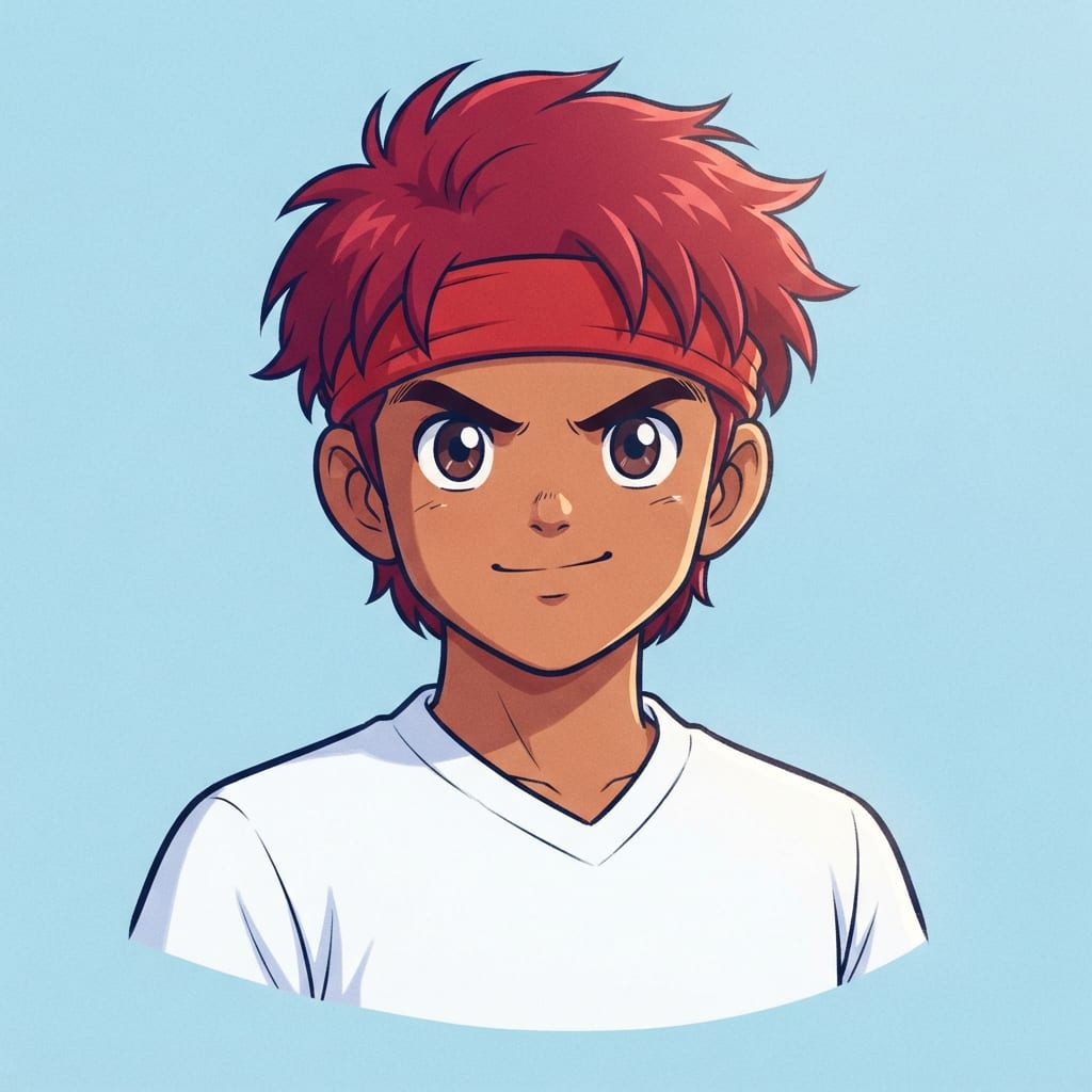 Image: anime bust portrait of a determined 12-year-old yo