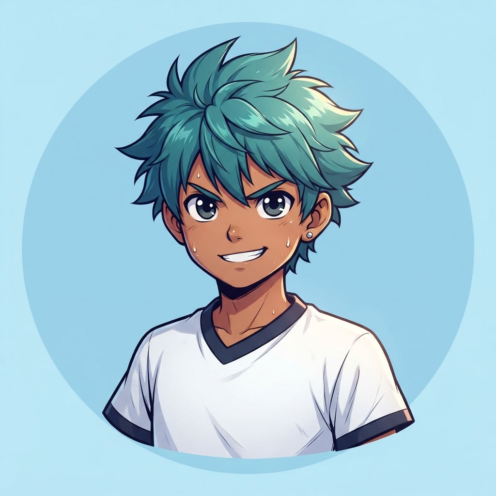 Image: anime bust portrait of a determined 12-year-old yo
