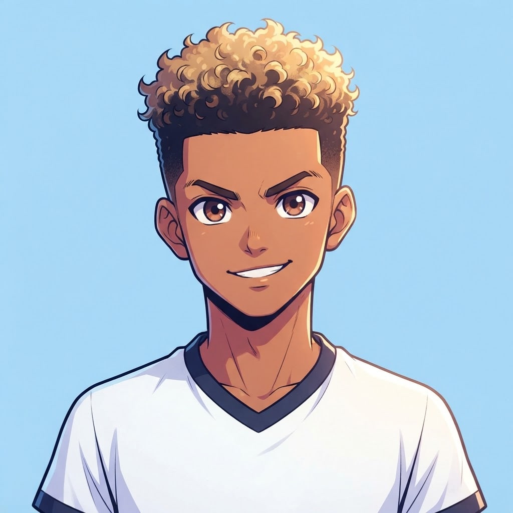 Image: anime bust portrait of a determined 12-year-old yo