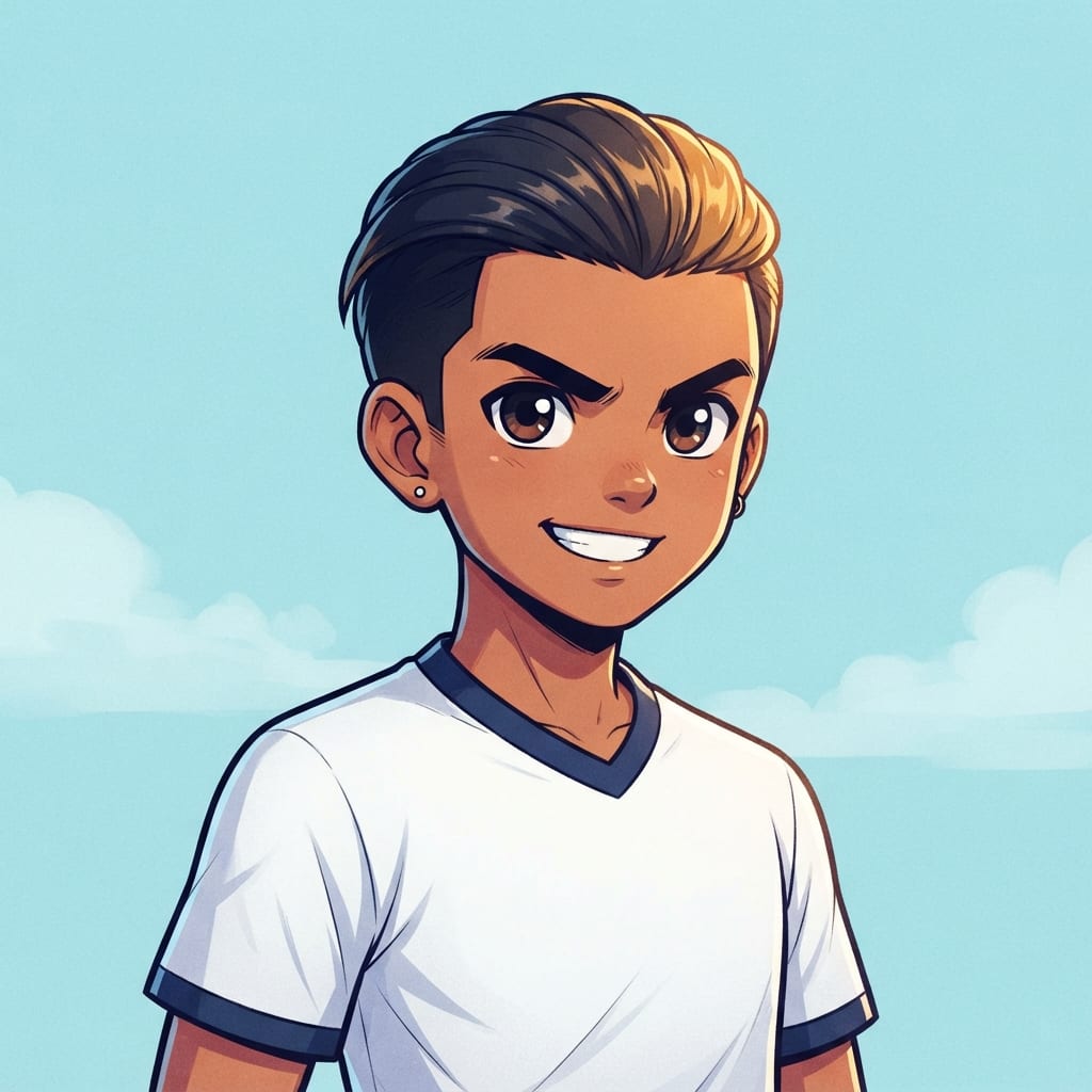 Image: anime bust portrait of a determined 12-year-old yo