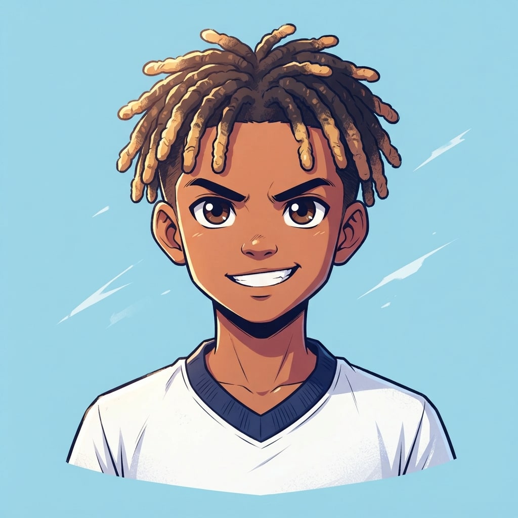 Image: anime bust portrait of a determined 12-year-old yo
