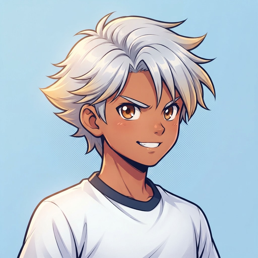 Image: anime bust portrait of a determined 12-year-old yo