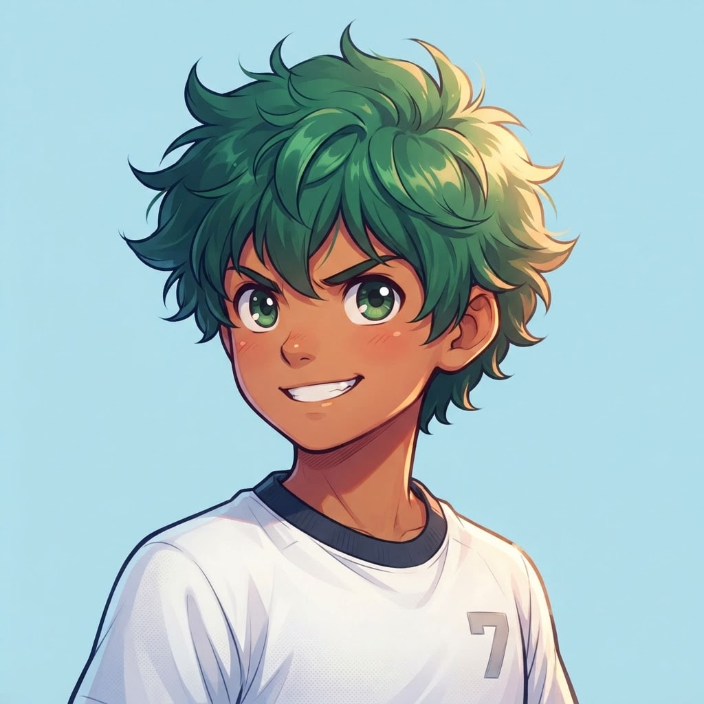 Image: anime bust portrait of a determined 12-year-old yo