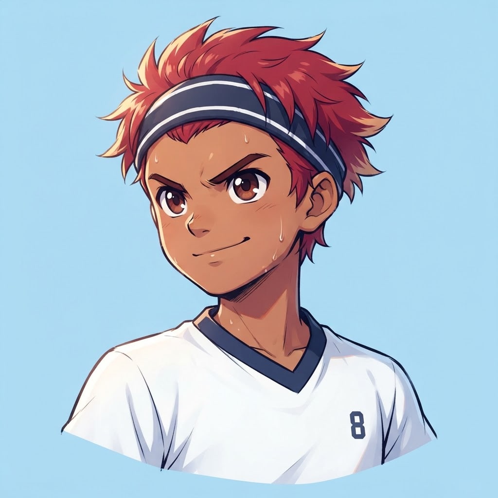 Image: anime bust portrait of a determined 12-year-old yo
