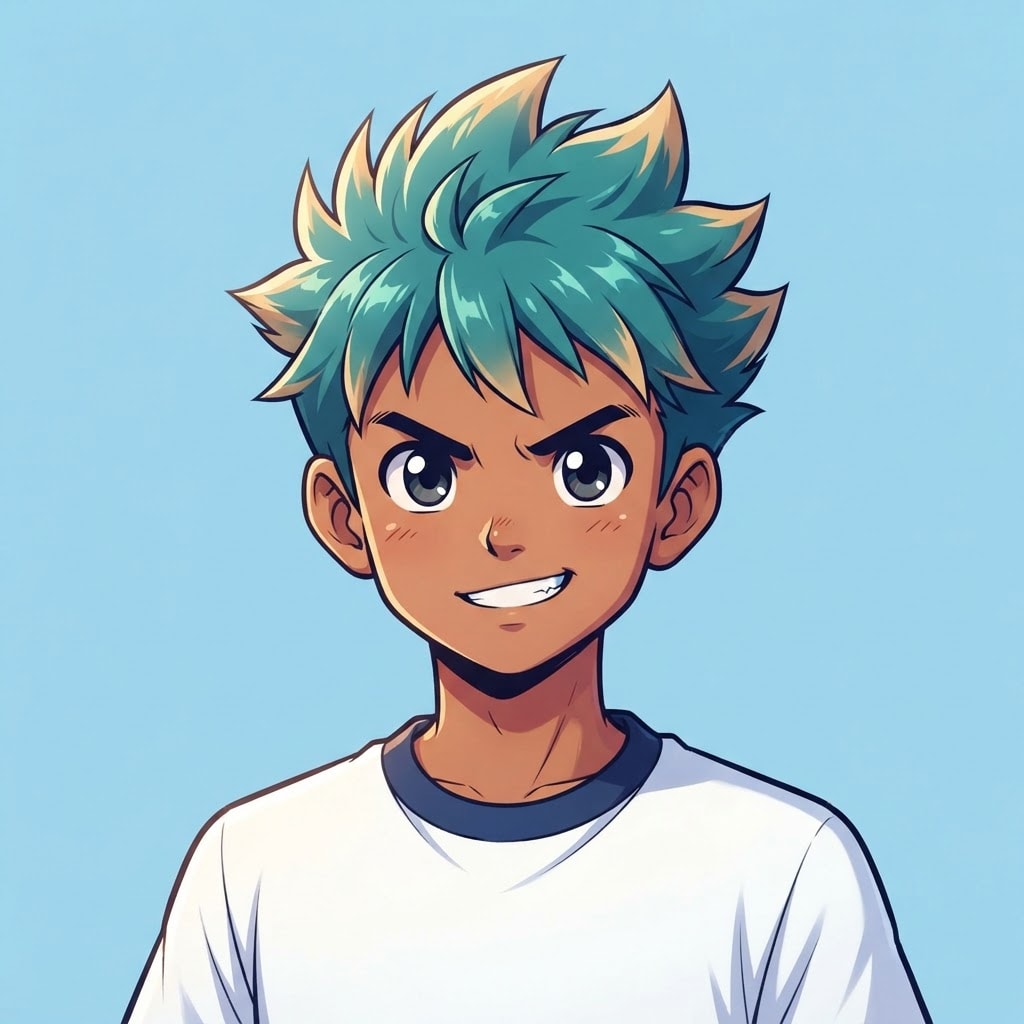 Image: anime bust portrait of a determined 12-year-old yo