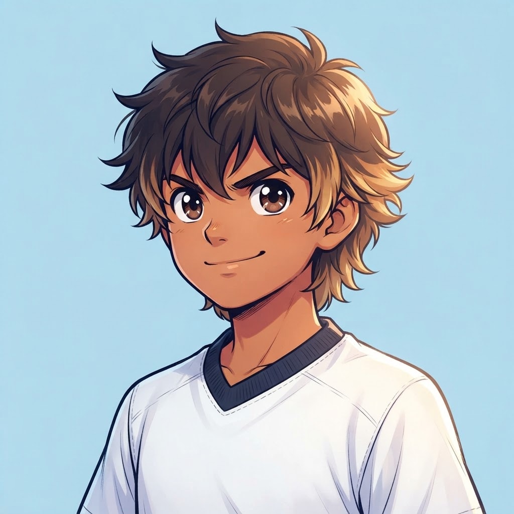 Image: anime bust portrait of a determined 12-year-old yo
