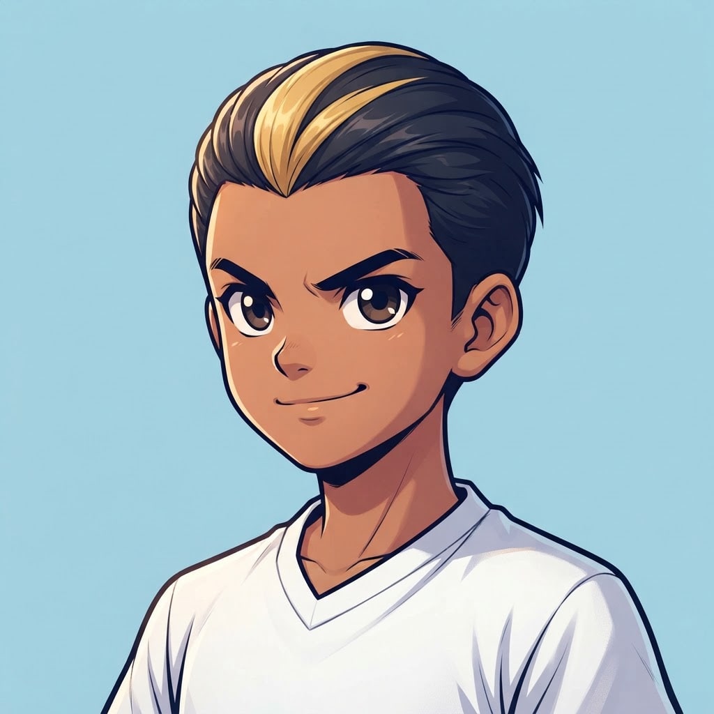 Image: anime bust portrait of a determined 12-year-old yo