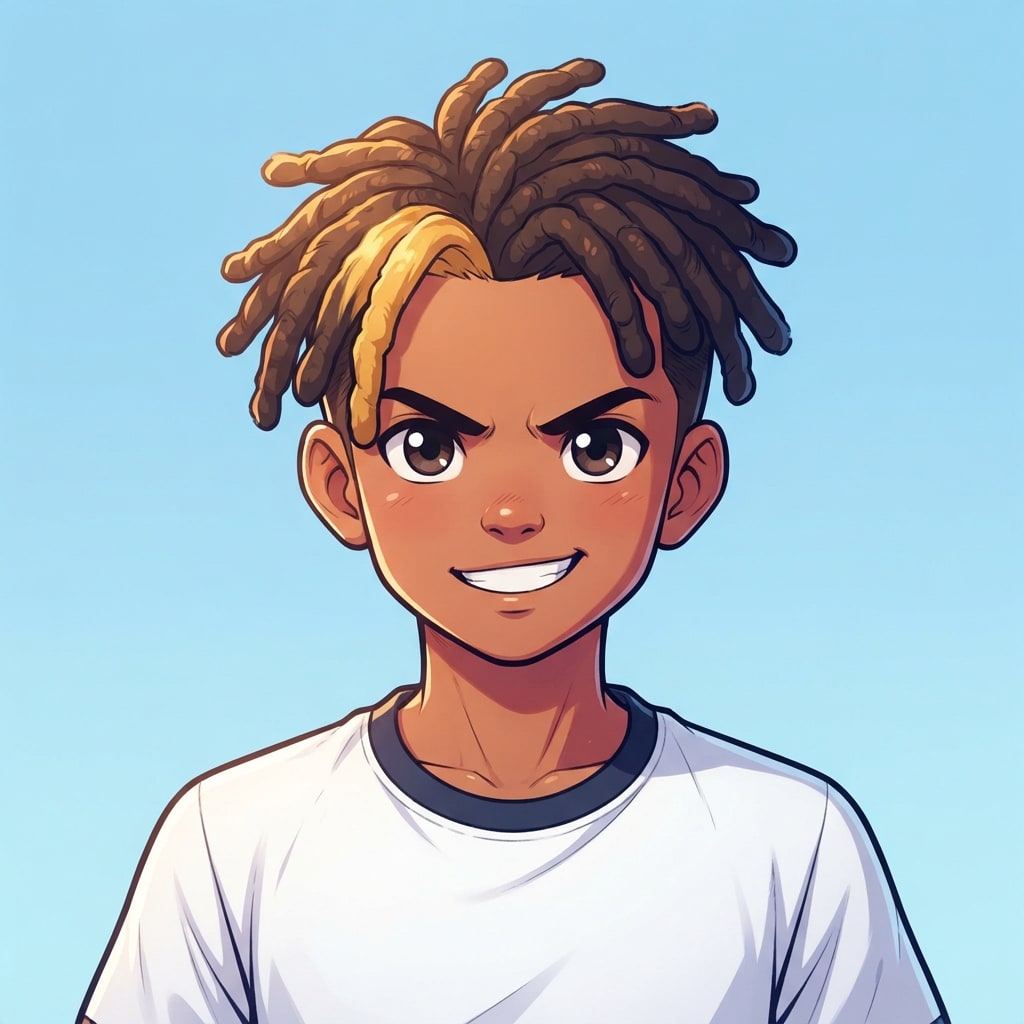 Image: anime bust portrait of a determined 12-year-old yo