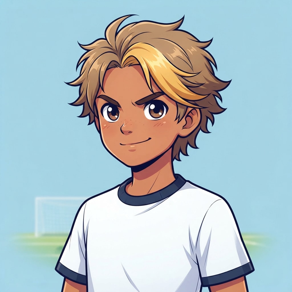 Image: anime bust portrait of a determined 12-year-old yo