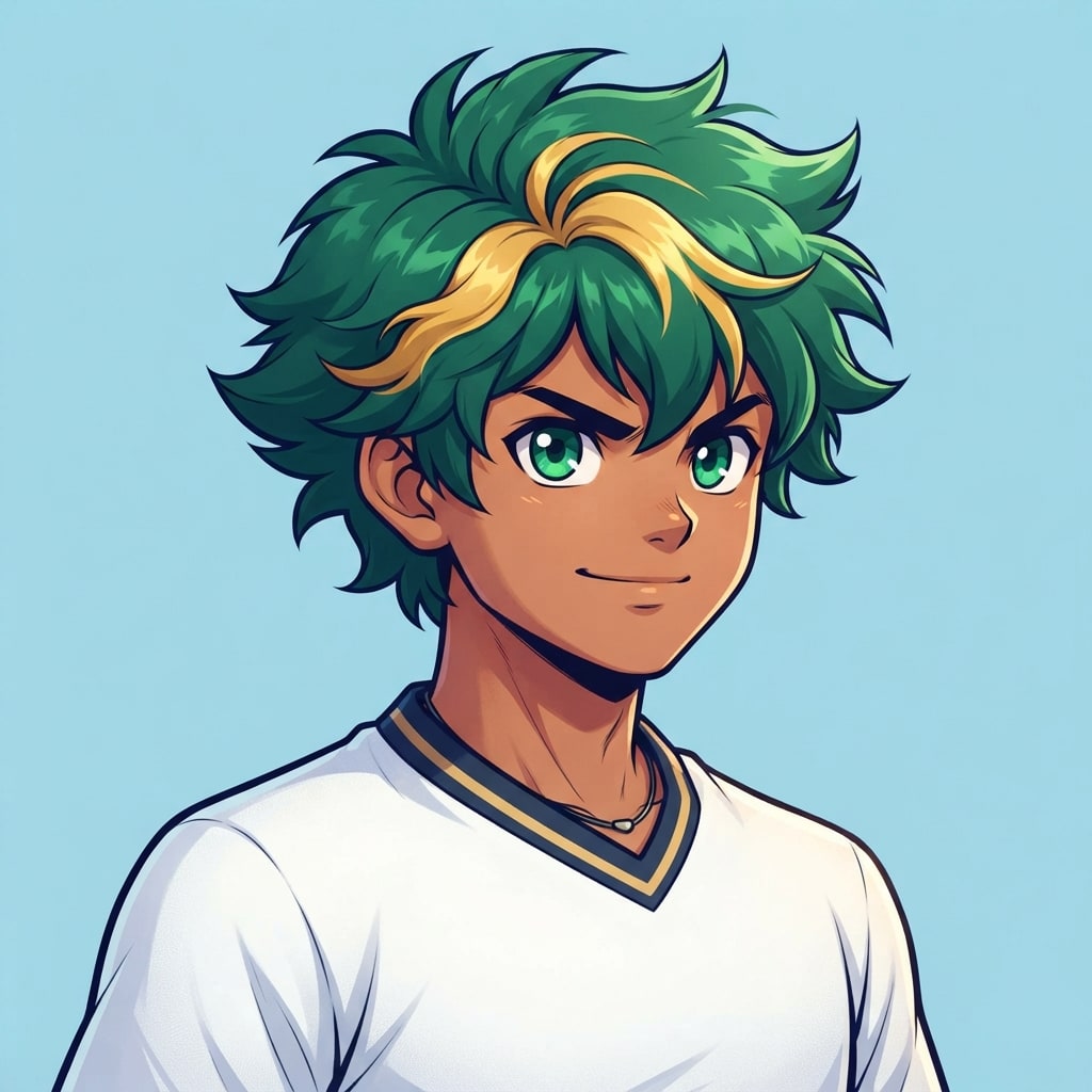 Image: anime bust portrait of a determined 12-year-old yo