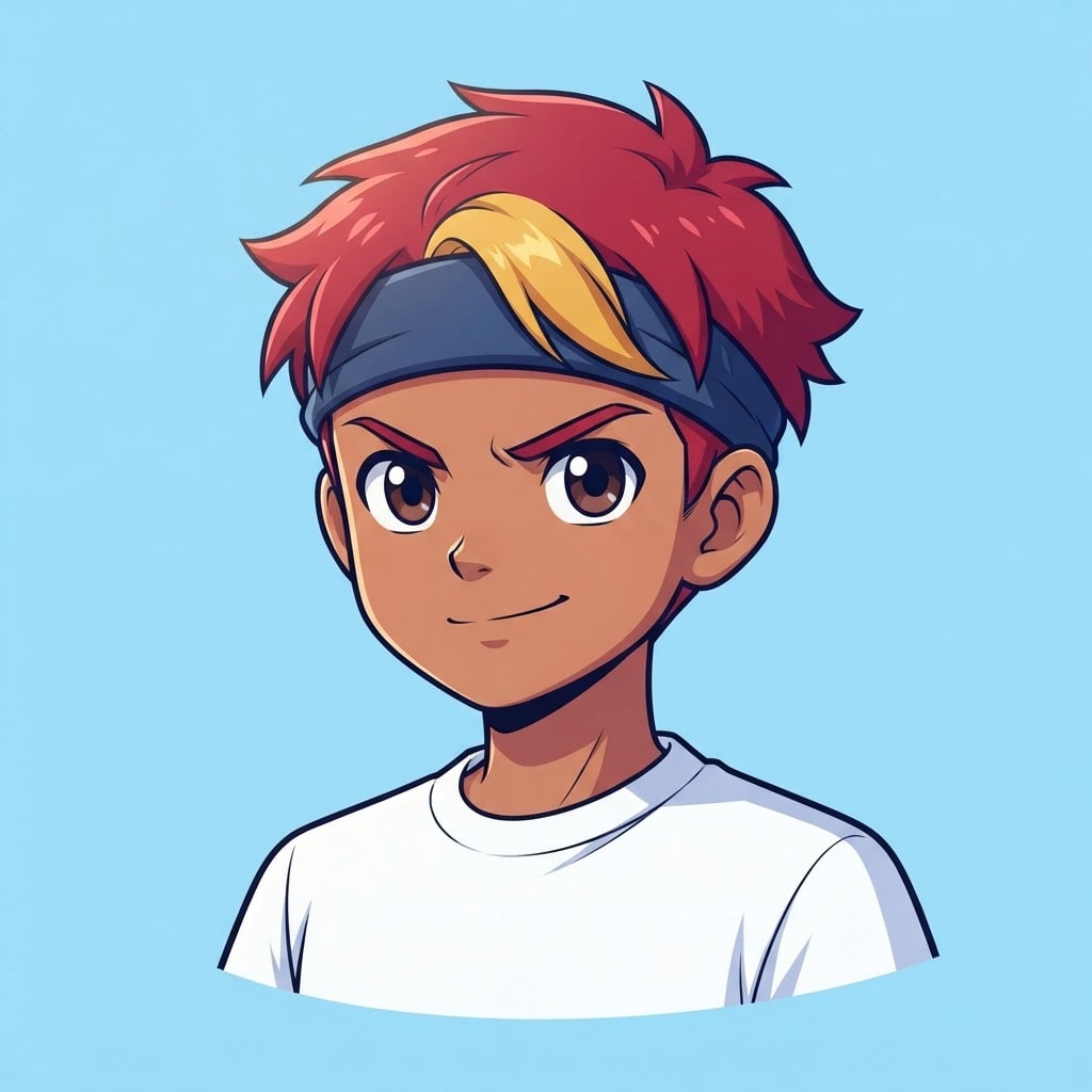 Image: anime bust portrait of a determined 12-year-old yo
