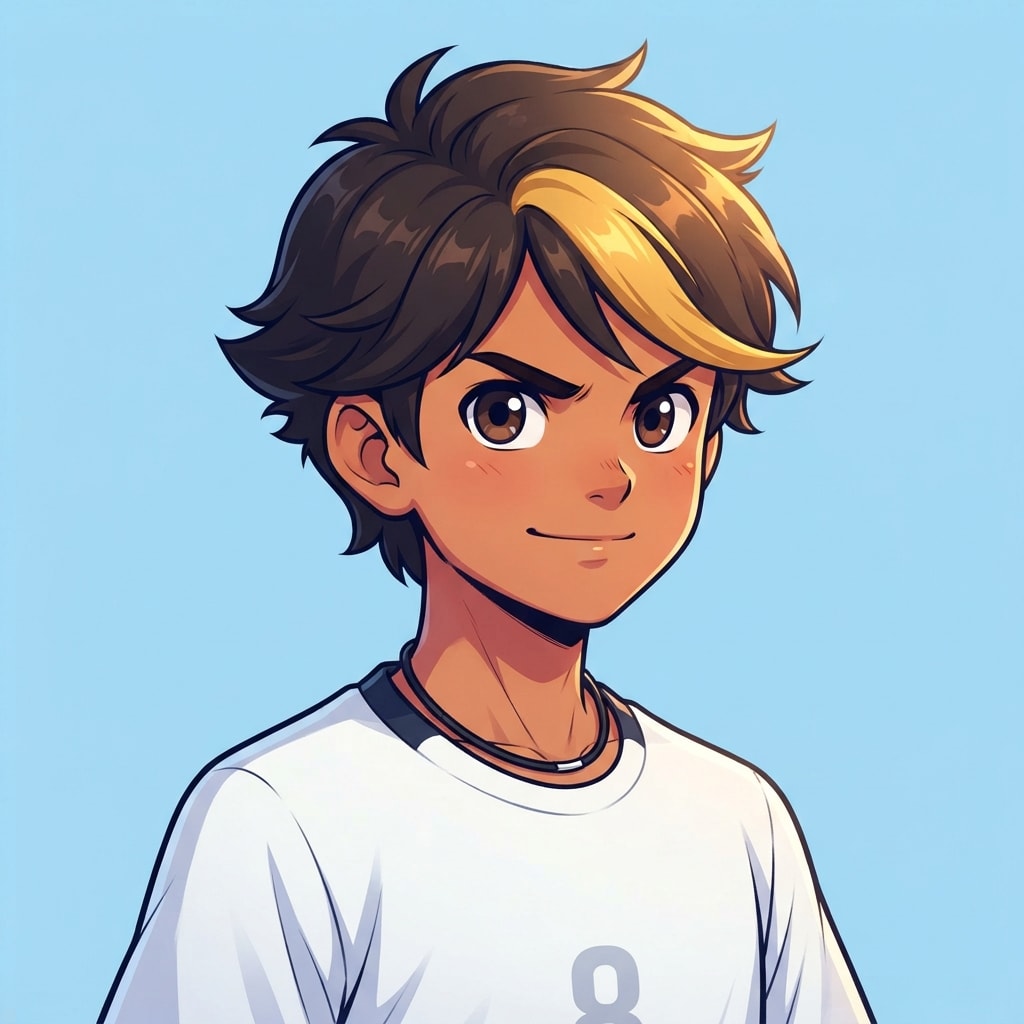 Image: anime bust portrait of a determined 12-year-old yo