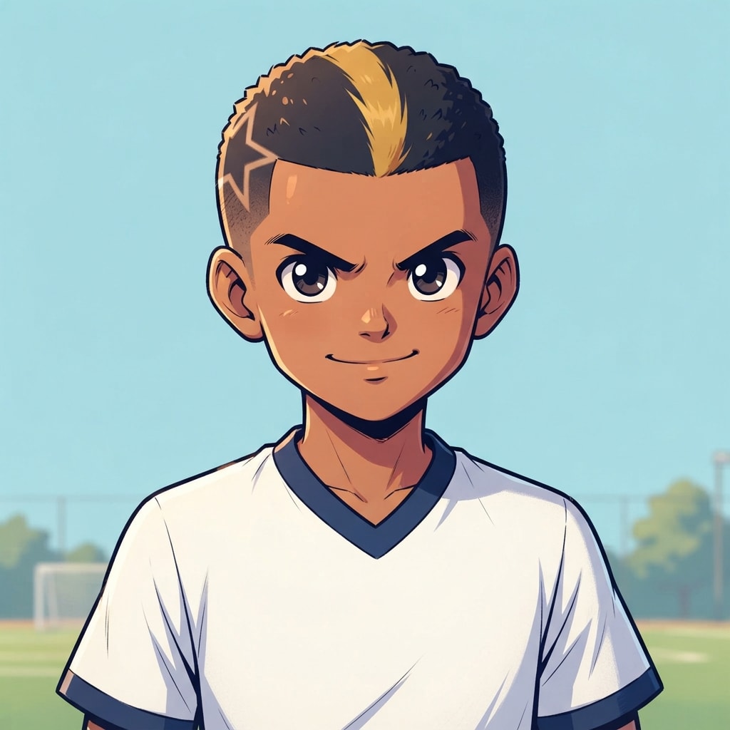 Image: anime bust portrait of a determined 12-year-old yo