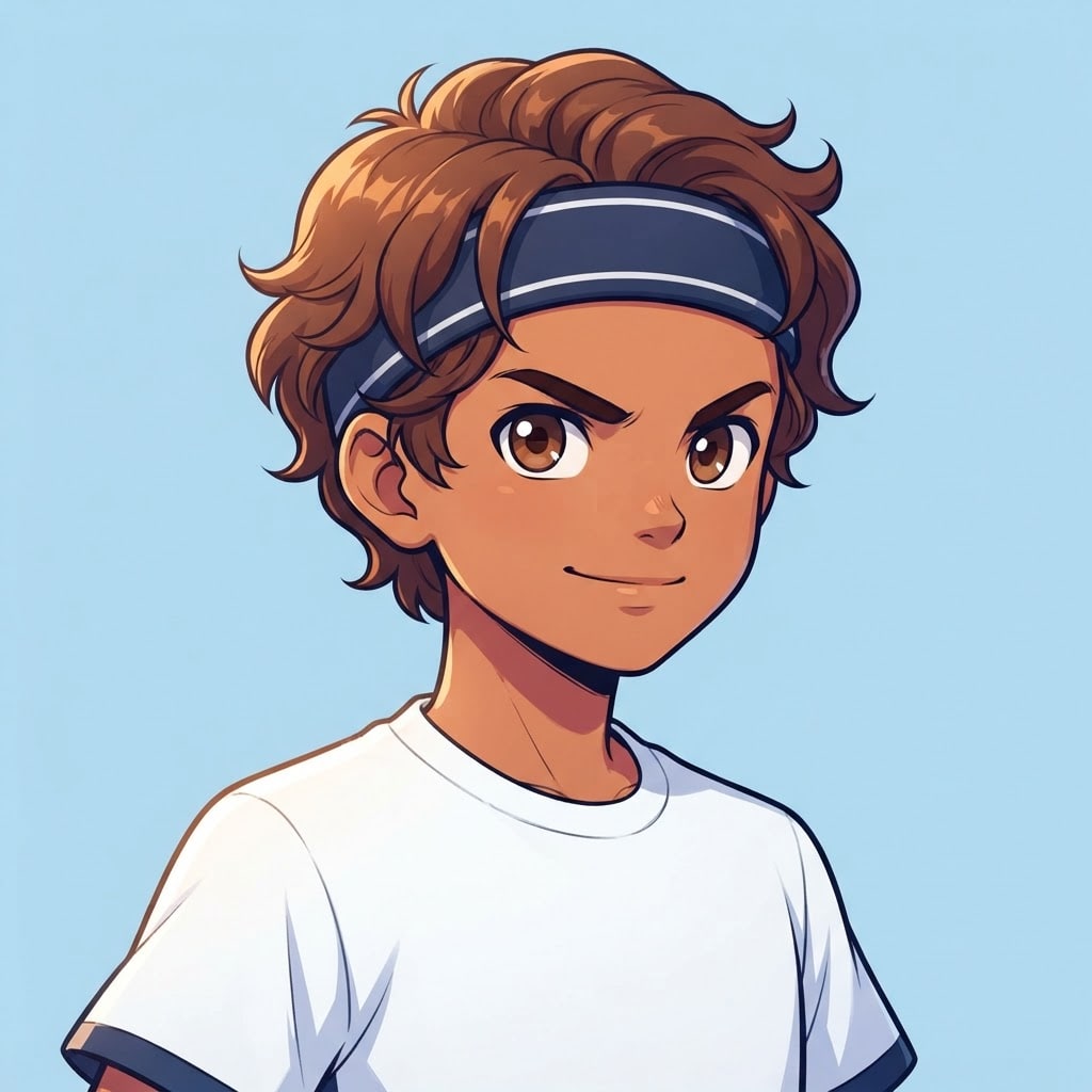 Image: anime bust portrait of a determined 12-year-old yo
