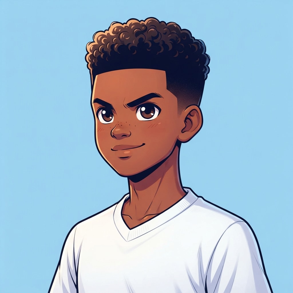 Image: anime bust portrait of a determined 12-year-old yo