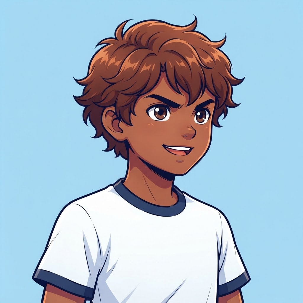 Image: anime bust portrait of a determined 12-year-old yo