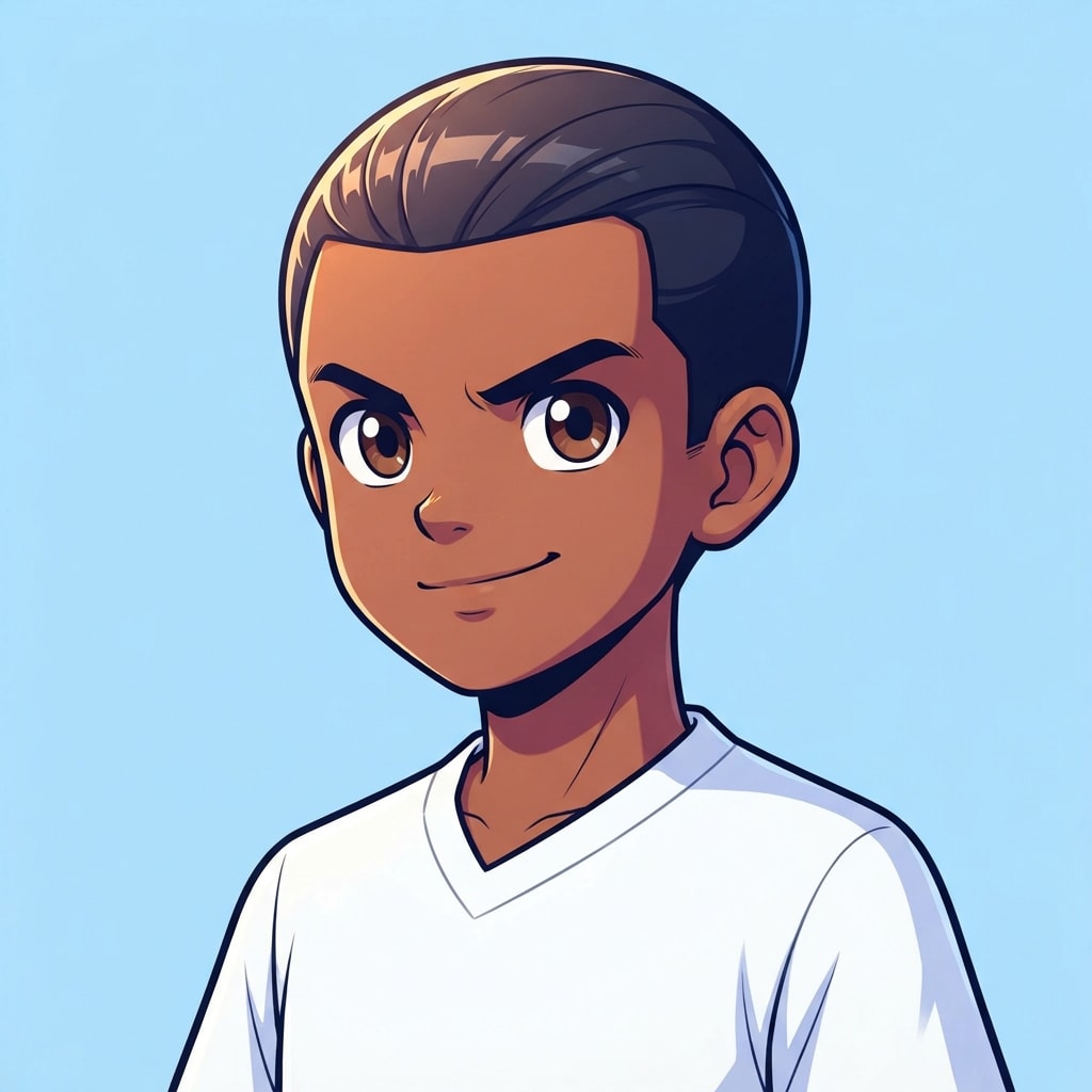 Image: anime bust portrait of a determined 12-year-old yo