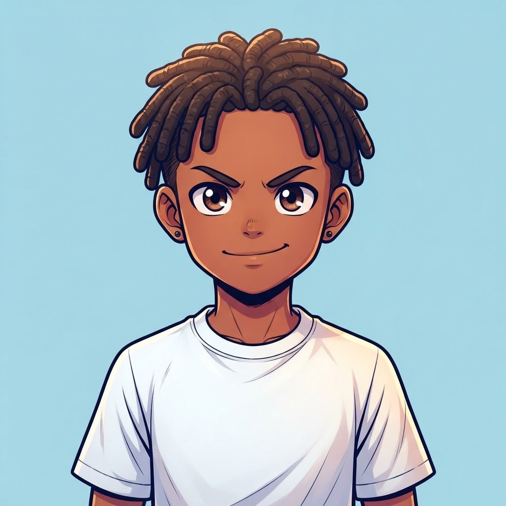Image: anime bust portrait of a determined 12-year-old yo