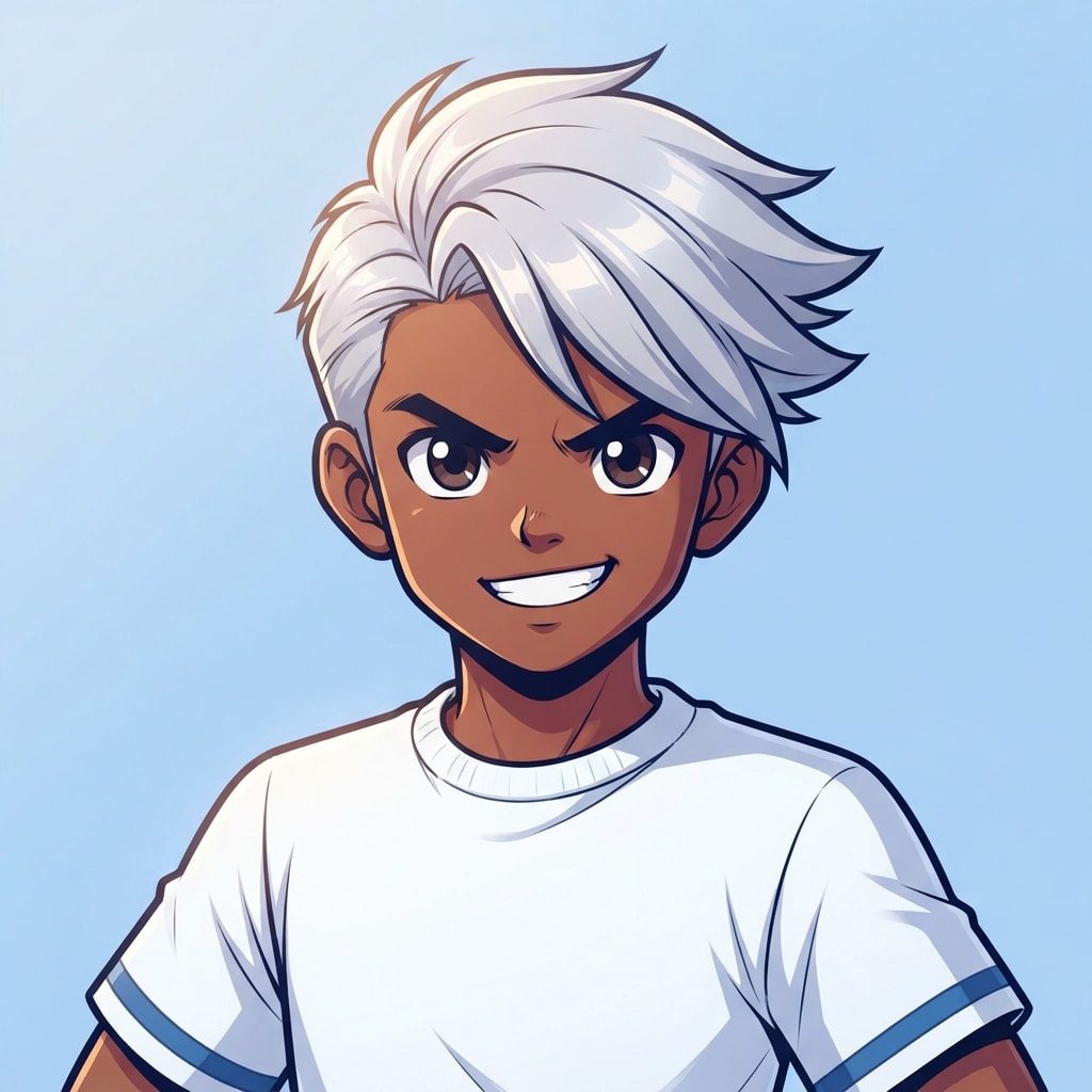 Image: anime bust portrait of a determined 12-year-old yo