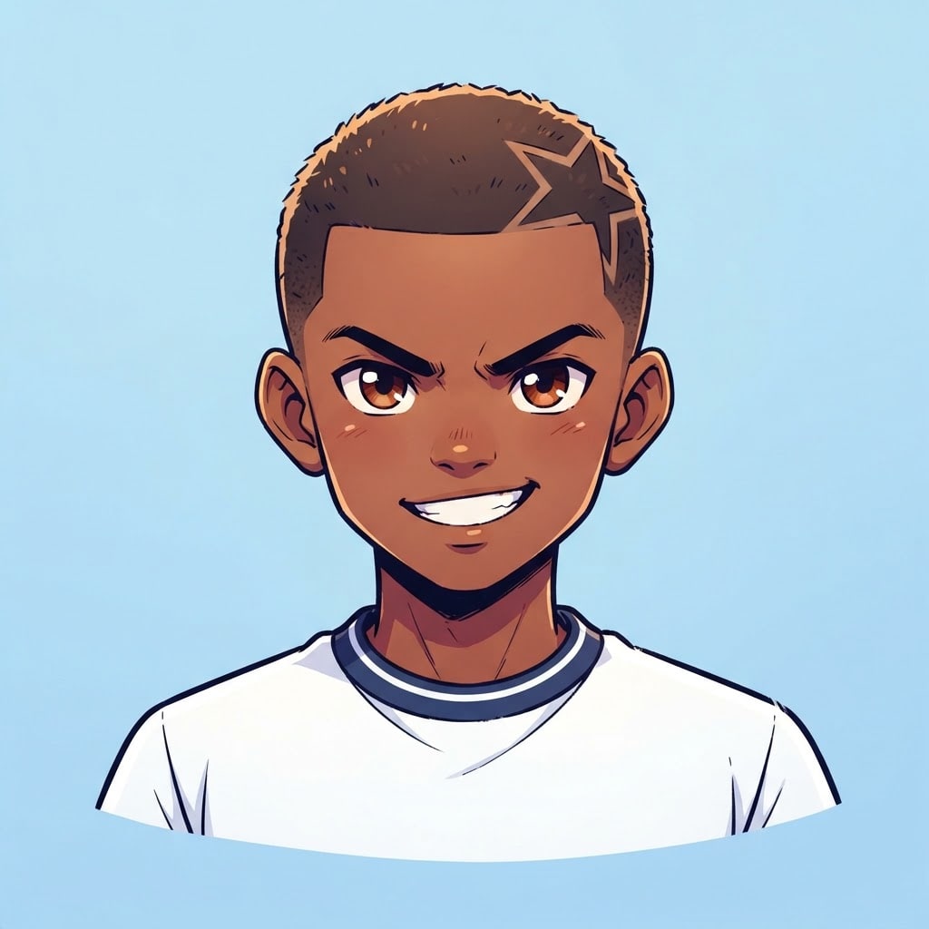 Image: anime bust portrait of a determined 12-year-old yo