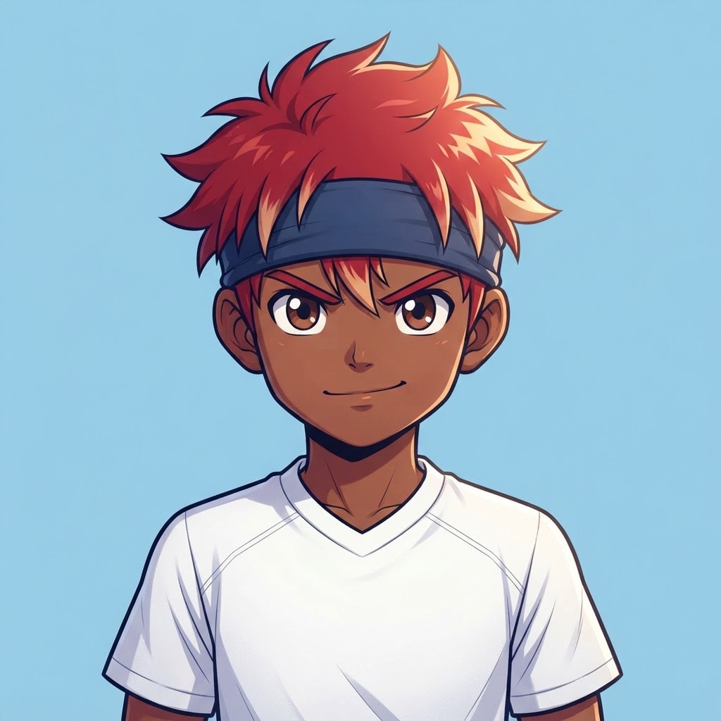 Image: anime bust portrait of a determined 12-year-old yo