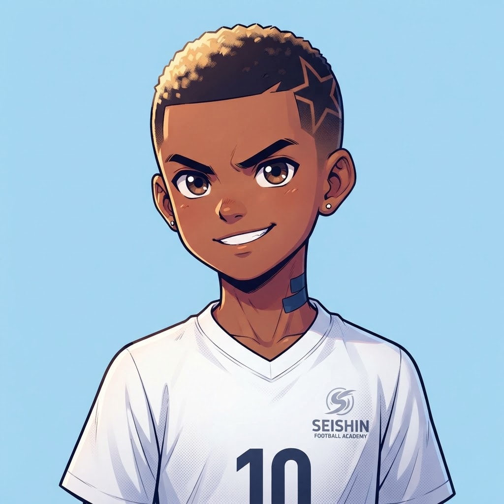 Image: anime bust portrait of a determined 12-year-old yo