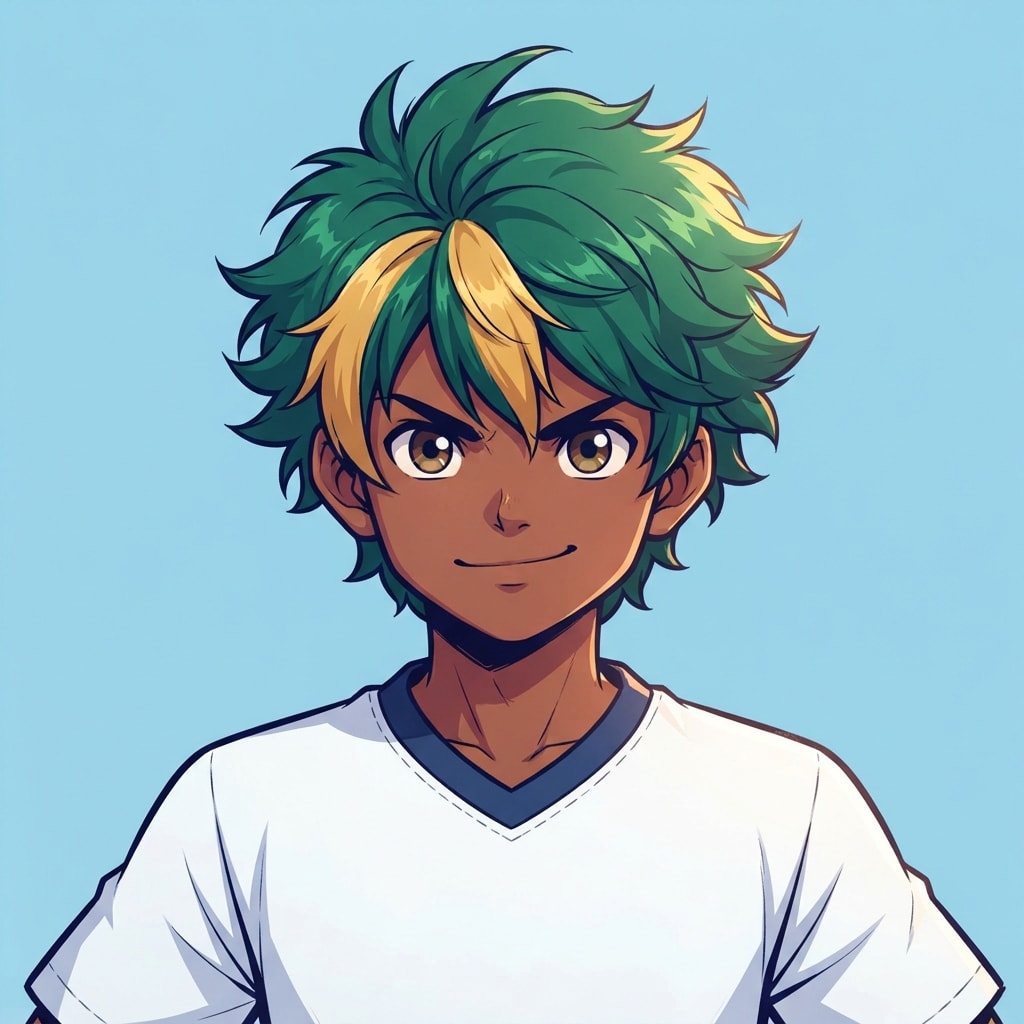 Image: anime bust portrait of a determined 12-year-old yo