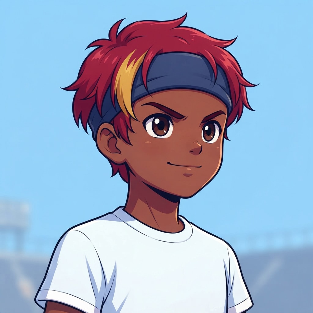 Image: anime bust portrait of a determined 12-year-old yo