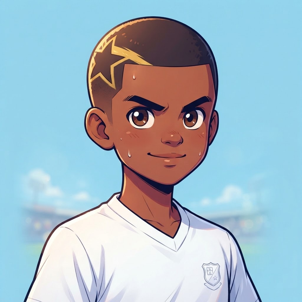 Image: anime bust portrait of a determined 12-year-old yo