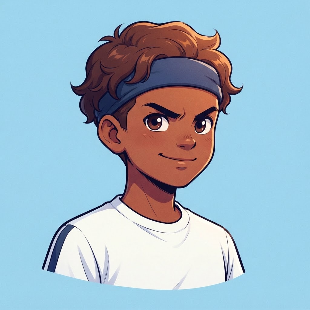 Image: anime bust portrait of a determined 12-year-old yo