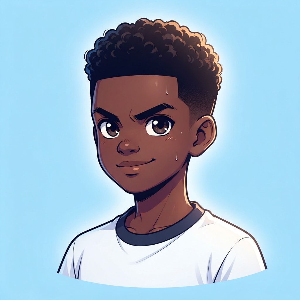 Image: anime bust portrait of a determined 12-year-old yo