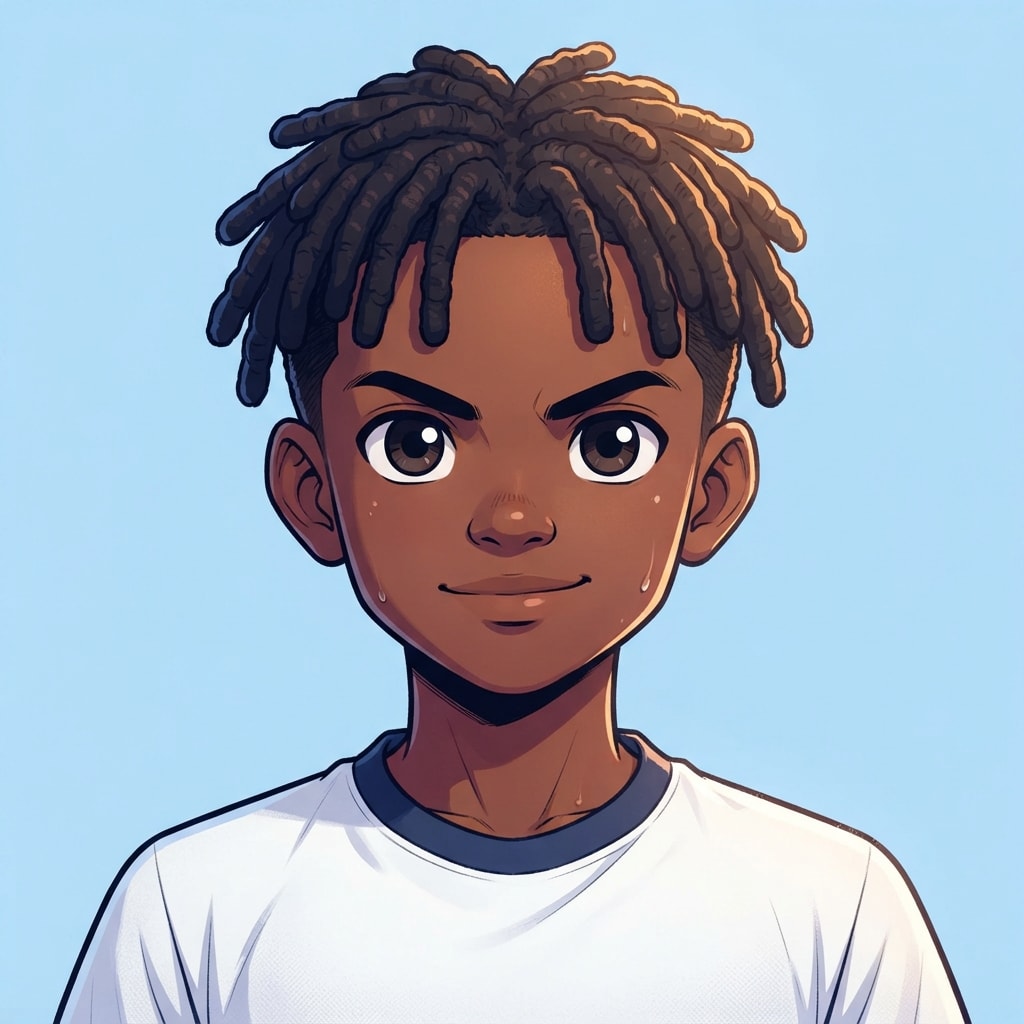 Image: anime bust portrait of a determined 12-year-old yo