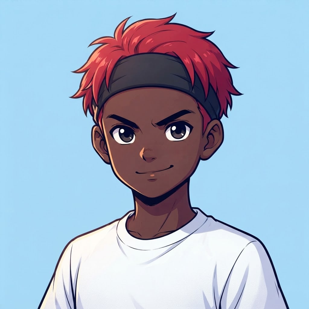 Image: anime bust portrait of a determined 12-year-old yo