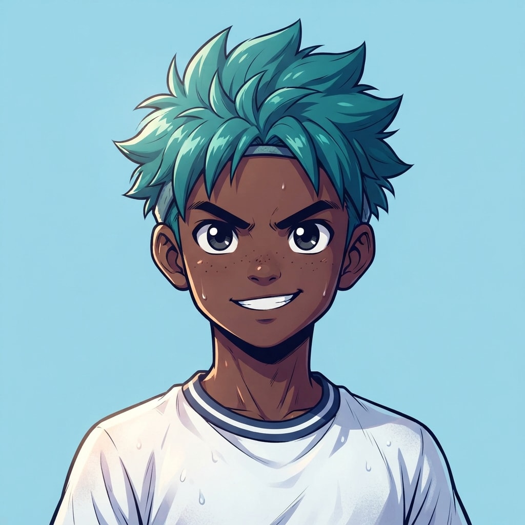 Image: anime bust portrait of a determined 12-year-old yo