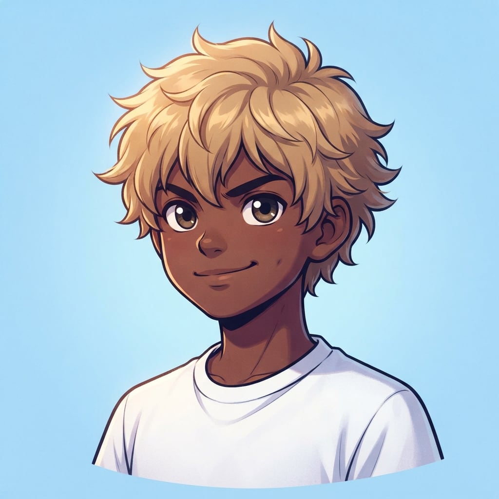 Image: anime bust portrait of a determined 12-year-old yo