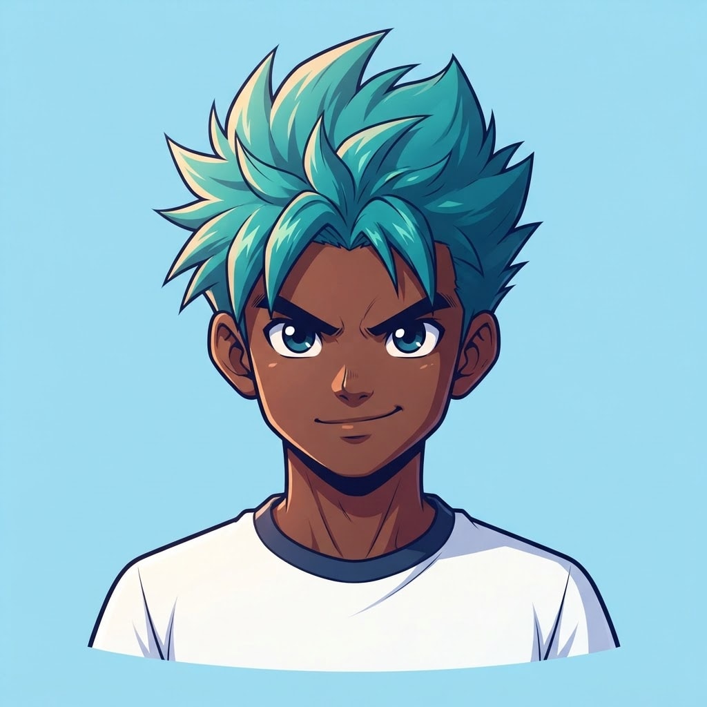 Image: anime bust portrait of a determined 12-year-old yo