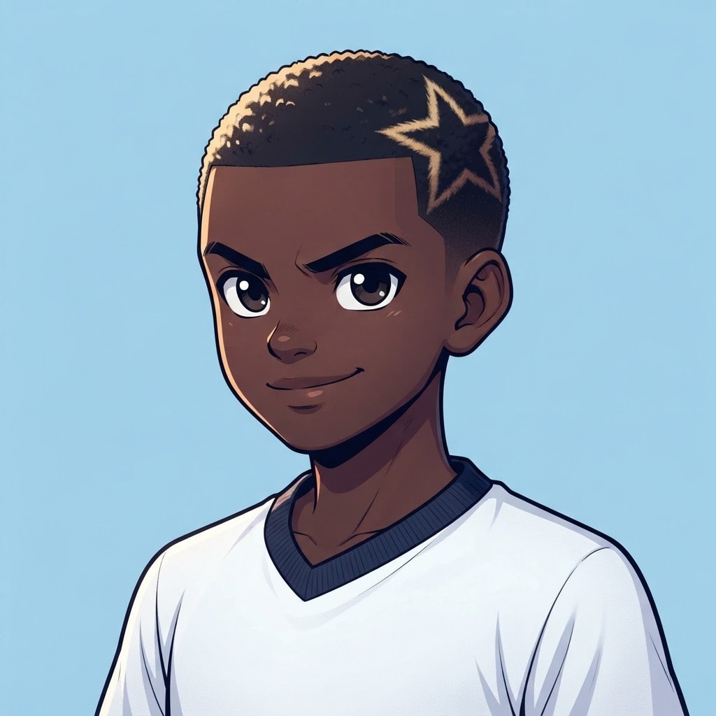 Image: anime bust portrait of a determined 12-year-old yo