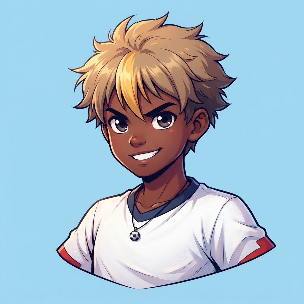 Image: anime bust portrait of a determined 12-year-old yo