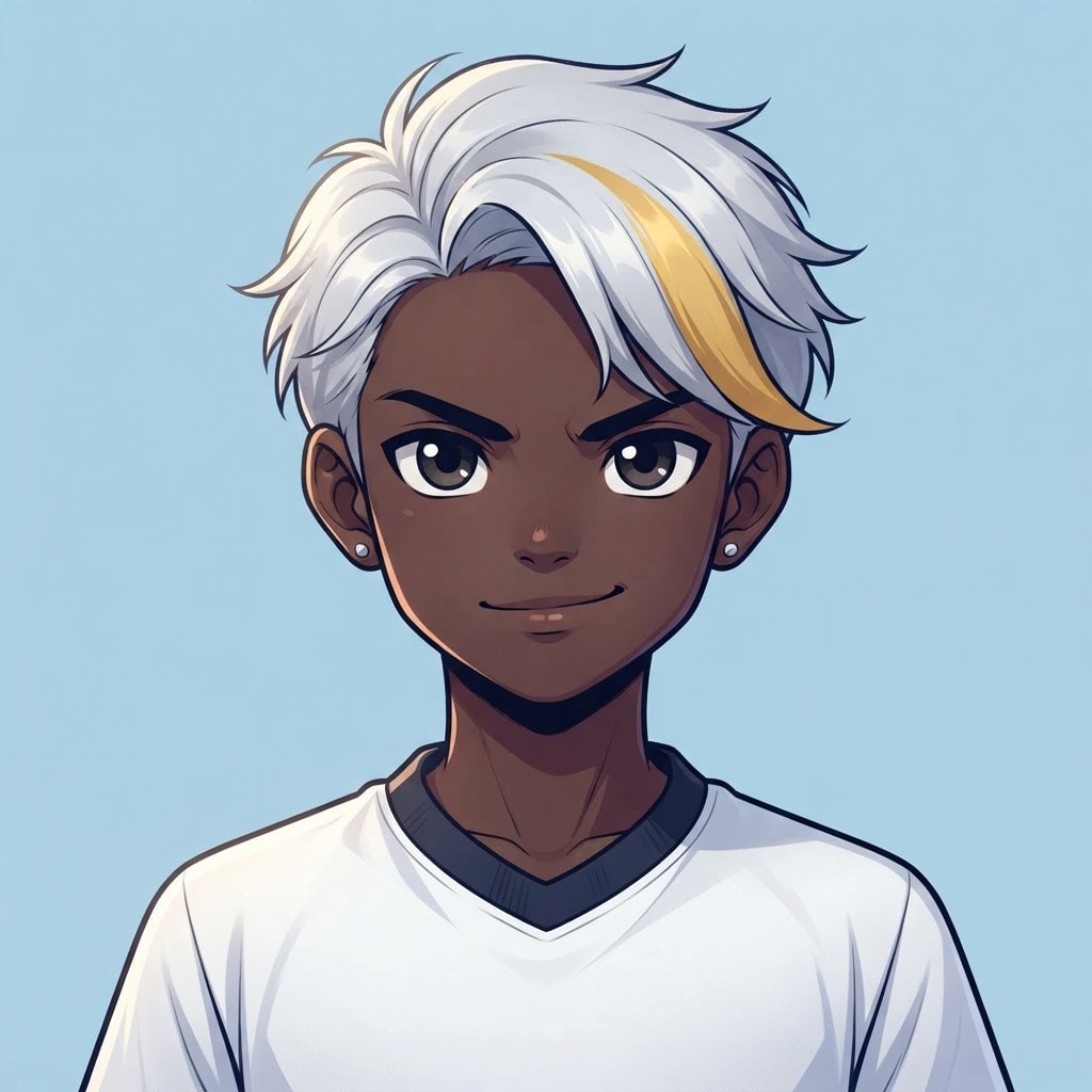 Image: anime bust portrait of a determined 12-year-old yo