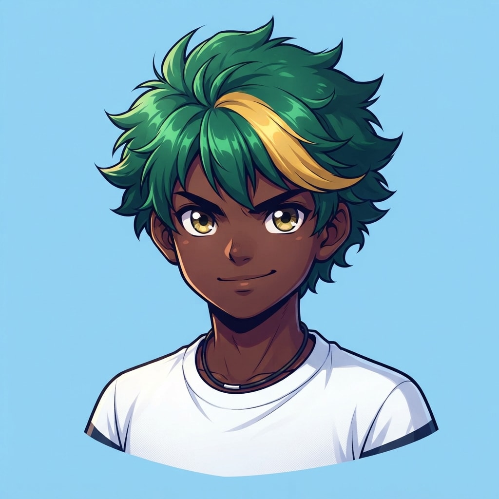 Image: anime bust portrait of a determined 12-year-old yo