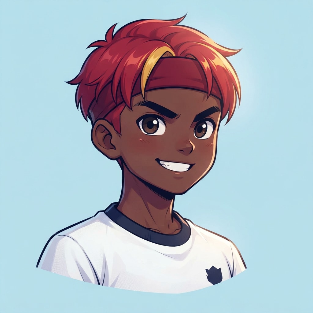 Image: anime bust portrait of a determined 12-year-old yo
