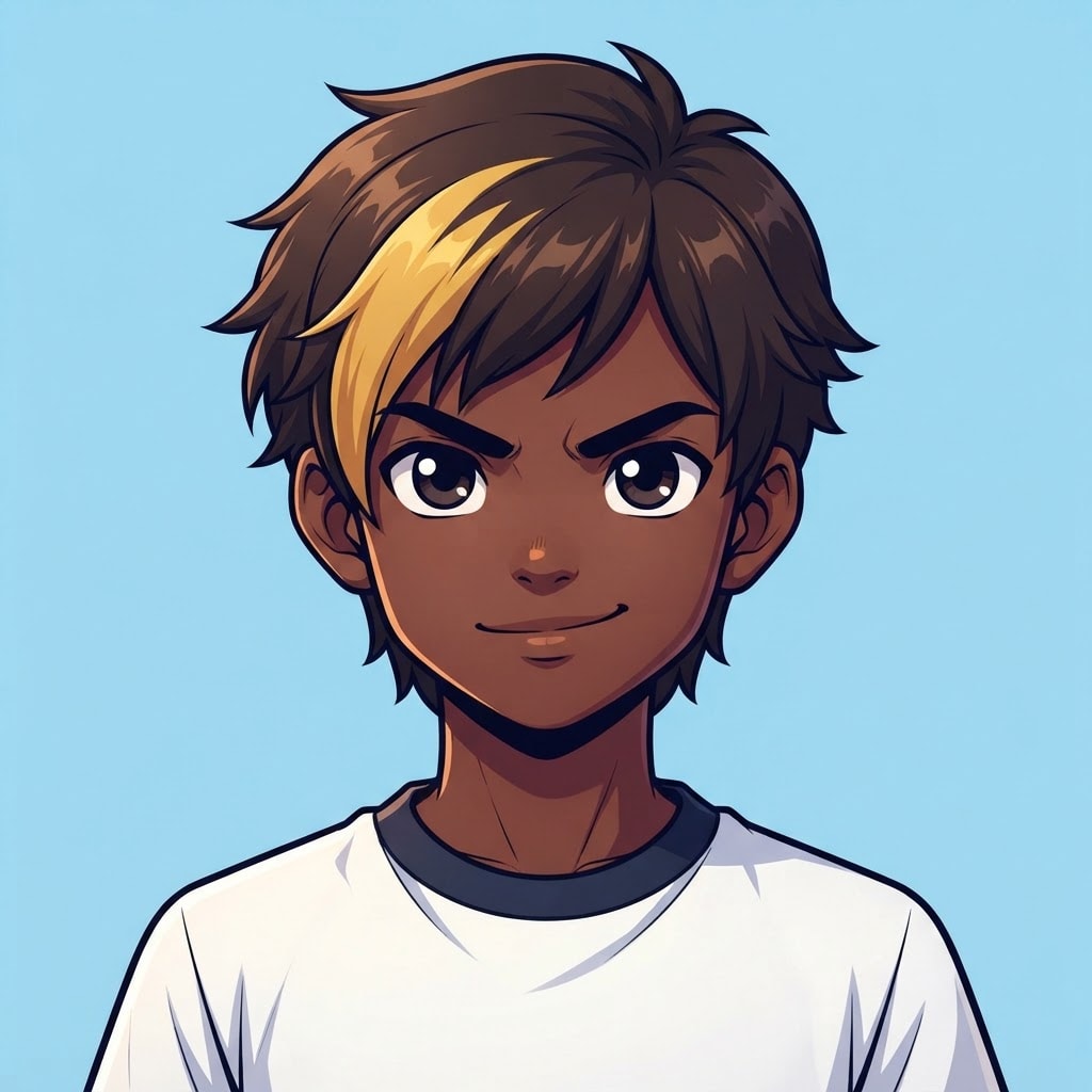 Image: anime bust portrait of a determined 12-year-old yo