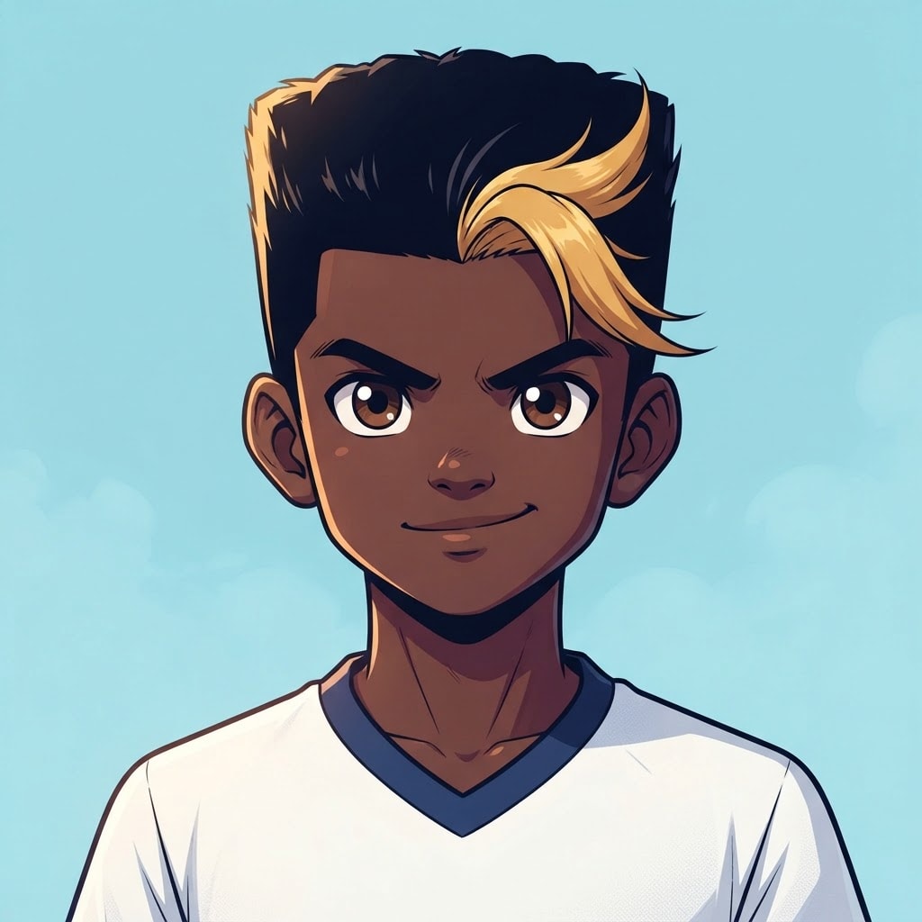 Image: anime bust portrait of a determined 12-year-old yo