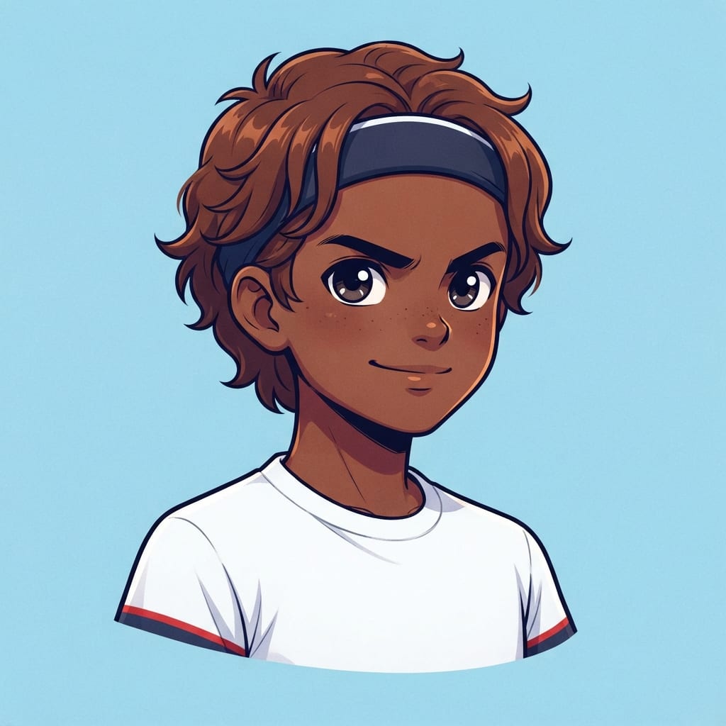 Image: anime bust portrait of a determined 12-year-old yo