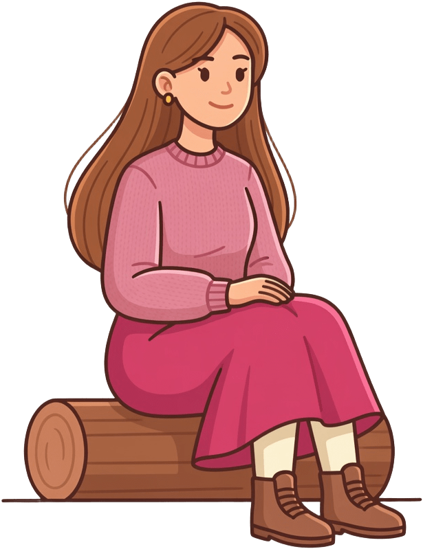Female Camping Character Seated on Log