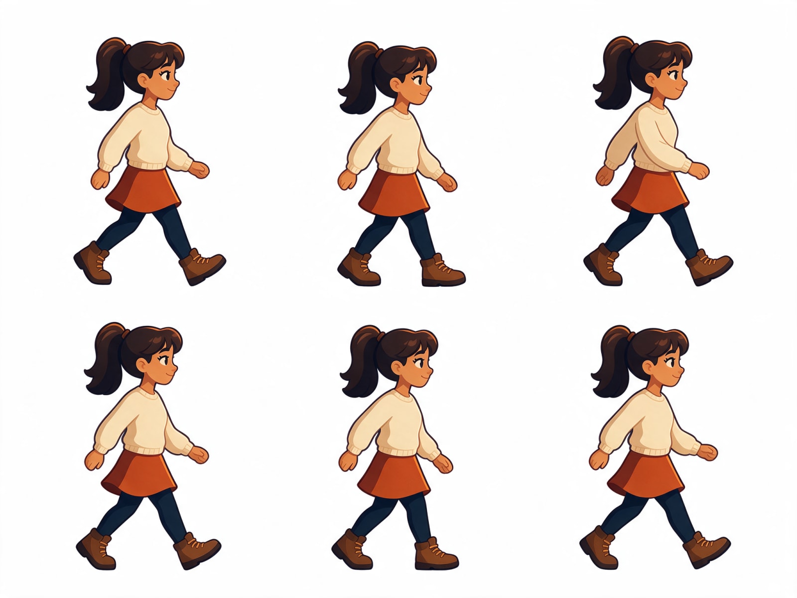 Female Camper Walk Sprite Sheet (6 frames)