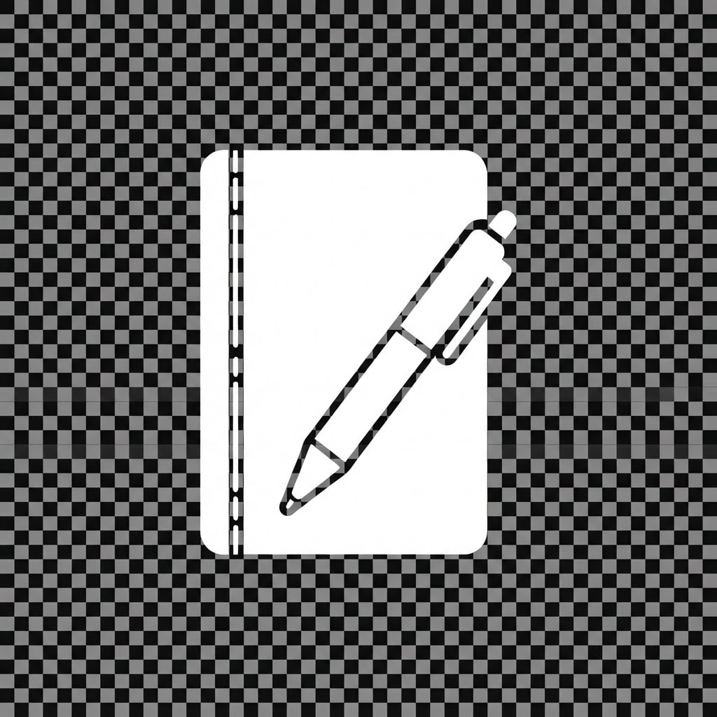 Image: Flat icon of a closed notebook/diary with a pen re
