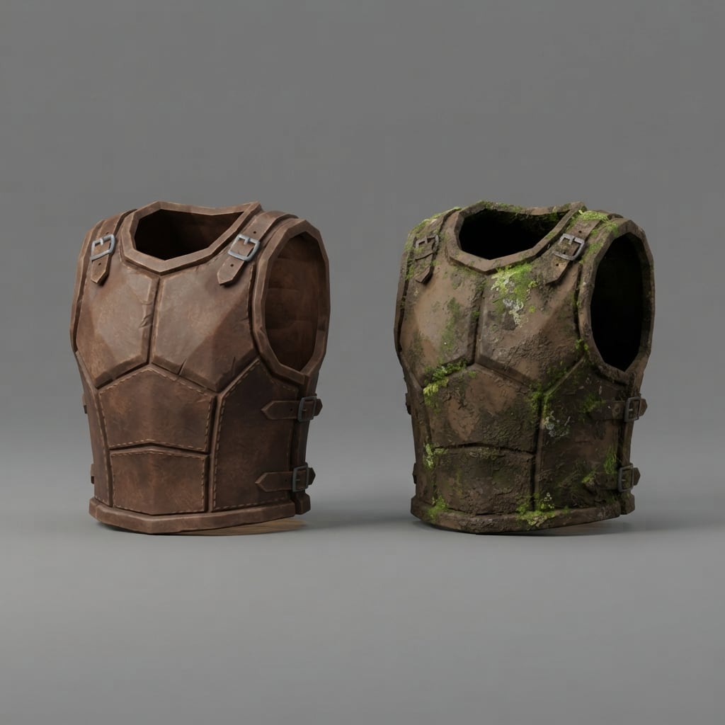 Image: Isolated low-poly medieval leather vest cuirass, t