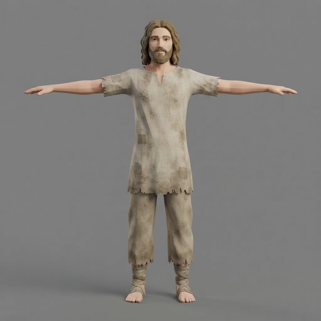 Image: Full-body T-pose game character, same proportions